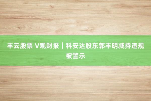丰云股票 V观财报｜科安达股东郭丰明减持违规被警示