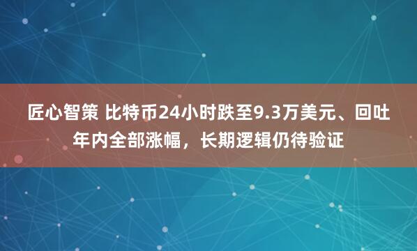 匠心智策 比特币24小时跌至9.3万美元、回吐年内全部涨幅，长期逻辑仍待验证